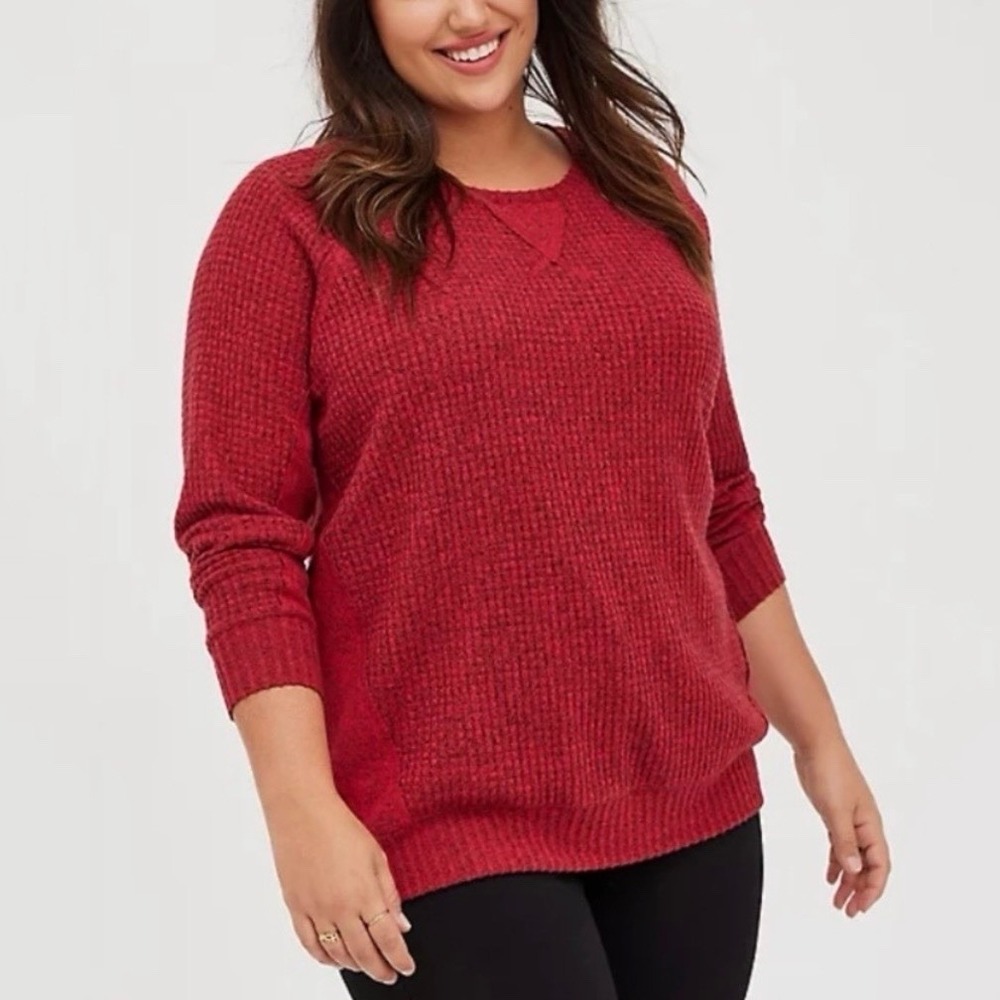 Torrid Red Brushed Fleece Waffle Knit Pullover Sweatshirt Cozy Casual Size 4X